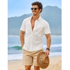 image:imageCOOFANDY Mens Button Down Short Sleeve Shirt Casual Cotton Summer Beach Wedding Linen Shirts with Pocket01white