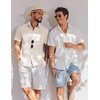 image:imageCOOFANDY Mens Button Down Short Sleeve Shirt Casual Cotton Summer Beach Wedding Linen Shirts with PocketBeige