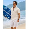 image:imageCOOFANDY Mens Button Down Short Sleeve Shirt Casual Cotton Summer Beach Wedding Linen Shirts with PocketBeige