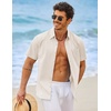 image:imageCOOFANDY Mens Button Down Short Sleeve Shirt Casual Cotton Summer Beach Wedding Linen Shirts with PocketBeige