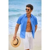 image:imageCOOFANDY Mens Button Down Short Sleeve Shirt Casual Cotton Summer Beach Wedding Linen Shirts with PocketBlue