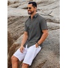 image:imageCOOFANDY Mens Button Down Short Sleeve Shirt Casual Cotton Summer Beach Wedding Linen Shirts with PocketDark Grey