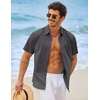 image:imageCOOFANDY Mens Button Down Short Sleeve Shirt Casual Cotton Summer Beach Wedding Linen Shirts with PocketDark Grey