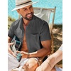 image:imageCOOFANDY Mens Button Down Short Sleeve Shirt Casual Cotton Summer Beach Wedding Linen Shirts with PocketDark Grey