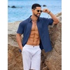image:imageCOOFANDY Mens Button Down Short Sleeve Shirt Casual Cotton Summer Beach Wedding Linen Shirts with PocketDenim Blue