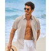image:imageCOOFANDY Mens Button Down Short Sleeve Shirt Casual Cotton Summer Beach Wedding Linen Shirts with PocketKhaki