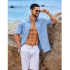 image:imageCOOFANDY Mens Button Down Short Sleeve Shirt Casual Cotton Summer Beach Wedding Linen Shirts with PocketLight Blue