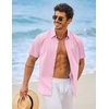 image:imageCOOFANDY Mens Button Down Short Sleeve Shirt Casual Cotton Summer Beach Wedding Linen Shirts with PocketLight Pink