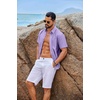 image:imageCOOFANDY Mens Button Down Short Sleeve Shirt Casual Cotton Summer Beach Wedding Linen Shirts with PocketLight Purple