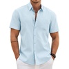 image:imageCOOFANDY Mens Button Down Short Sleeve Shirt Casual Cotton Summer Beach Wedding Linen Shirts with PocketLight Purple