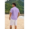 image:imageCOOFANDY Mens Button Down Short Sleeve Shirt Casual Cotton Summer Beach Wedding Linen Shirts with PocketLight Purple