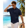 image:imageCOOFANDY Mens Button Down Short Sleeve Shirt Casual Cotton Summer Beach Wedding Linen Shirts with PocketNavy Blue