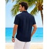 image:imageCOOFANDY Mens Button Down Short Sleeve Shirt Casual Cotton Summer Beach Wedding Linen Shirts with PocketNavy Blue