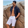 image:imageCOOFANDY Mens Button Down Short Sleeve Shirt Casual Cotton Summer Beach Wedding Linen Shirts with PocketNavy Blue