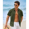 image:imageCOOFANDY Mens Button Down Short Sleeve Shirt Casual Cotton Summer Beach Wedding Linen Shirts with PocketOlive Green