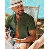 image:imageCOOFANDY Mens Button Down Short Sleeve Shirt Casual Cotton Summer Beach Wedding Linen Shirts with PocketOlive Green