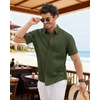 image:imageCOOFANDY Mens Button Down Short Sleeve Shirt Casual Cotton Summer Beach Wedding Linen Shirts with PocketOlive Green