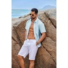 image:imageCOOFANDY Mens Button Down Short Sleeve Shirt Casual Cotton Summer Beach Wedding Linen Shirts with PocketPale Blue