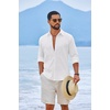 image:imageCOOFANDY Mens Casual Button Down Shirts Long Sleeve Cotton Beach Wedding Shirt Summer Linen Shirt for MenAll White