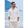 image:imageCOOFANDY Mens Casual Button Down Shirts Long Sleeve Cotton Beach Wedding Shirt Summer Linen Shirt for MenAll White