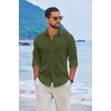 image:imageCOOFANDY Mens Casual Button Down Shirts Long Sleeve Cotton Beach Wedding Shirt Summer Linen Shirt for MenArmy Green