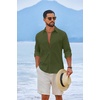 image:imageCOOFANDY Mens Casual Button Down Shirts Long Sleeve Cotton Beach Wedding Shirt Summer Linen Shirt for MenArmy Green