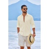 image:imageCOOFANDY Mens Casual Button Down Shirts Long Sleeve Cotton Beach Wedding Shirt Summer Linen Shirt for MenBeige