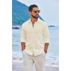 image:imageCOOFANDY Mens Casual Button Down Shirts Long Sleeve Cotton Beach Wedding Shirt Summer Linen Shirt for MenBeige