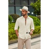 image:imageCOOFANDY Mens Casual Button Down Shirts Long Sleeve Cotton Beach Wedding Shirt Summer Linen Shirt for MenBeige