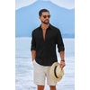 image:imageCOOFANDY Mens Casual Button Down Shirts Long Sleeve Cotton Beach Wedding Shirt Summer Linen Shirt for MenBlack