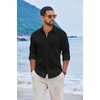 image:imageCOOFANDY Mens Casual Button Down Shirts Long Sleeve Cotton Beach Wedding Shirt Summer Linen Shirt for MenBlack