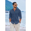 image:imageCOOFANDY Mens Casual Button Down Shirts Long Sleeve Cotton Beach Wedding Shirt Summer Linen Shirt for MenDark Blue
