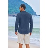 image:imageCOOFANDY Mens Casual Button Down Shirts Long Sleeve Cotton Beach Wedding Shirt Summer Linen Shirt for MenDark Blue