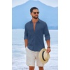 image:imageCOOFANDY Mens Casual Button Down Shirts Long Sleeve Cotton Beach Wedding Shirt Summer Linen Shirt for MenDark Blue