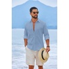 image:imageCOOFANDY Mens Casual Button Down Shirts Long Sleeve Cotton Beach Wedding Shirt Summer Linen Shirt for MenLight Blue