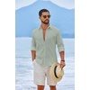 image:imageCOOFANDY Mens Casual Button Down Shirts Long Sleeve Cotton Beach Wedding Shirt Summer Linen Shirt for MenLight Green