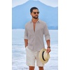 image:imageCOOFANDY Mens Casual Button Down Shirts Long Sleeve Cotton Beach Wedding Shirt Summer Linen Shirt for MenLight Grey
