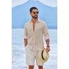 image:imageCOOFANDY Mens Casual Button Down Shirts Long Sleeve Cotton Beach Wedding Shirt Summer Linen Shirt for MenLight Khaki