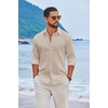 image:imageCOOFANDY Mens Casual Button Down Shirts Long Sleeve Cotton Beach Wedding Shirt Summer Linen Shirt for MenLight Khaki
