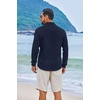 image:imageCOOFANDY Mens Casual Button Down Shirts Long Sleeve Cotton Beach Wedding Shirt Summer Linen Shirt for MenNavy Blue
