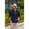 image:imageCOOFANDY Mens Casual Button Down Shirts Long Sleeve Cotton Beach Wedding Shirt Summer Linen Shirt for MenNavy Blue