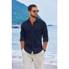 image:imageCOOFANDY Mens Casual Button Down Shirts Long Sleeve Cotton Beach Wedding Shirt Summer Linen Shirt for MenNavy Blue