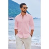 image:imageCOOFANDY Mens Casual Button Down Shirts Long Sleeve Cotton Beach Wedding Shirt Summer Linen Shirt for MenPink