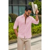 image:imageCOOFANDY Mens Casual Button Down Shirts Long Sleeve Cotton Beach Wedding Shirt Summer Linen Shirt for MenPink