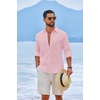 image:imageCOOFANDY Mens Casual Button Down Shirts Long Sleeve Cotton Beach Wedding Shirt Summer Linen Shirt for MenPink