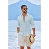image:imageCOOFANDY Mens Casual Button Down Shirts Long Sleeve Cotton Beach Wedding Shirt Summer Linen Shirt for MenSky Blue