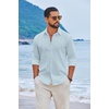 image:imageCOOFANDY Mens Casual Button Down Shirts Long Sleeve Cotton Beach Wedding Shirt Summer Linen Shirt for MenSky Blue