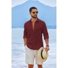 image:imageCOOFANDY Mens Casual Button Down Shirts Long Sleeve Cotton Beach Wedding Shirt Summer Linen Shirt for MenWine Red