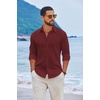image:imageCOOFANDY Mens Casual Button Down Shirts Long Sleeve Cotton Beach Wedding Shirt Summer Linen Shirt for MenWine Red