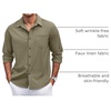 image:imageCOOFANDY Mens Casual Button Down Shirts Long Sleeve Untucked Shirts Regular Fit Linen ShirtArmy Green